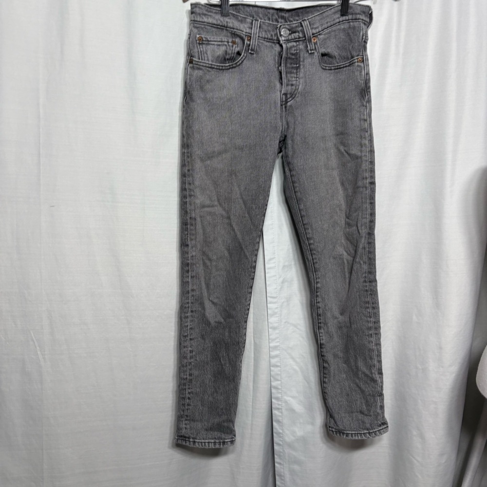 Levi's 501 Taper Grey Button Fly Jeans W26 L28‎ High Rise Denim 501T Ankle